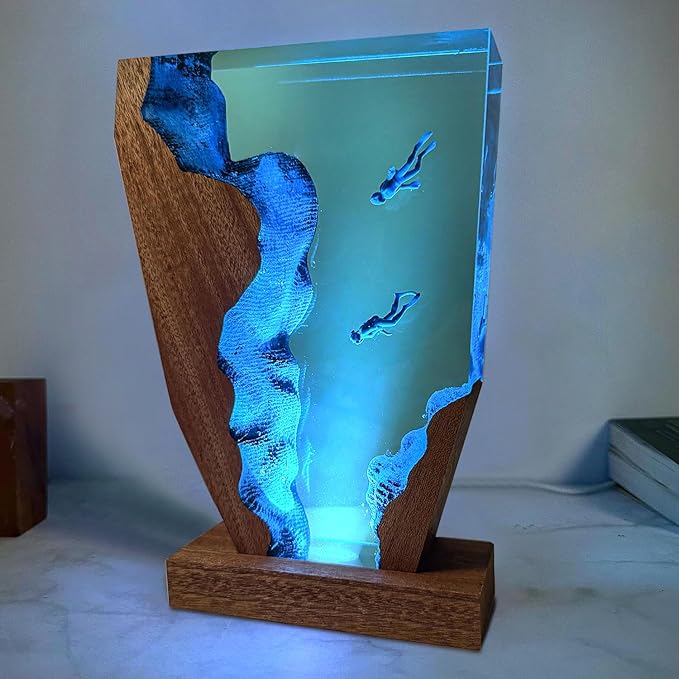 Handmade Scuba Diving Resin Ocean Lamp for Home Office Decor (L 10"x6”)
