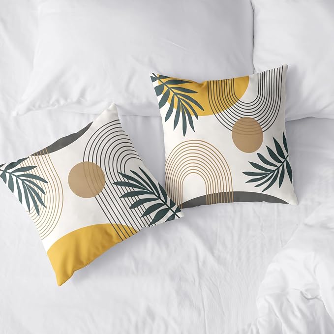 2 Pack Abstract Boho Pillow Covers 20x20 Mid Modern Decorative Pillow Cases Simple Circle Geometric Throw Pillow Covers Green Leaf Home Decor for Bed Couch Sofa
