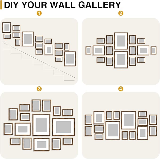 decorUhome 16 Pack Assorted Picture Frame Set for Wall & Tabletop, P0716DBN | Distressed Brown, Multi Size Picture Frame Includes Two 11x14 / Two 8x10 / Six 5x7 / Six 4x6 for Family Gallery Wall