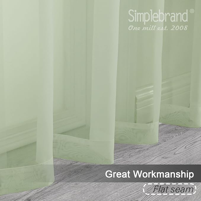 Simplebrand Rod Pocket Top Solid Voile Sheer Curtains for Bedroom, 54 Inch Length Drapes Set of 2, Lightweight and Light Filtering Elegant Curtains Panels Window Treatment, 42W×54L, Light Green