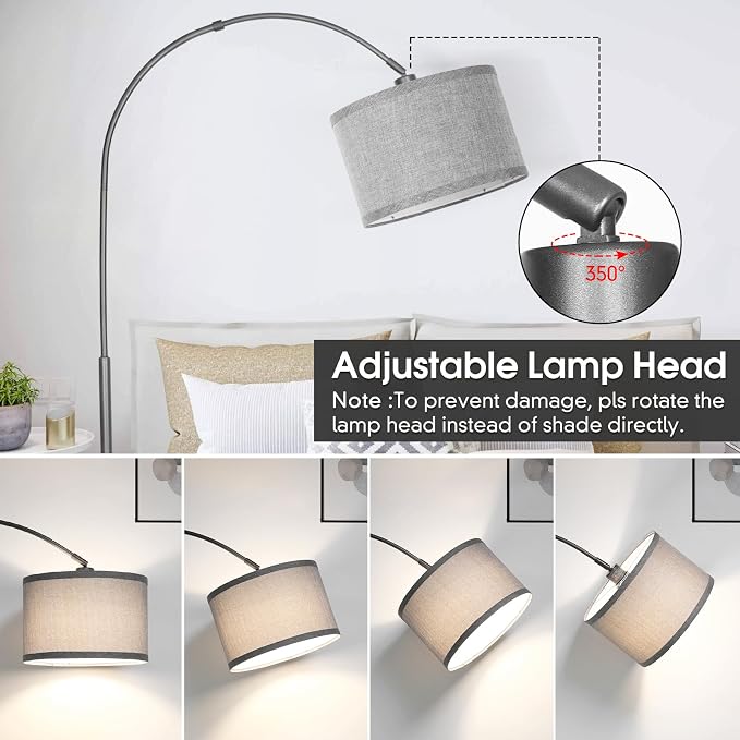 Arc Floor Lamp with Dimmer,Dimmable Floor Lamp with Gray Adjustable Shade