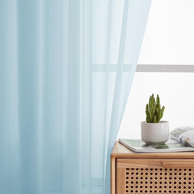 Simplebrand Light Blue Sheer Curtains 96 Inches Long, Light Filtering Sky Blue Rod Pocket Solid Color Window Sheer Curtain Panels, Elegant Curtains & Drapes for Living Room, Bedroom 2 Panels, 42" W