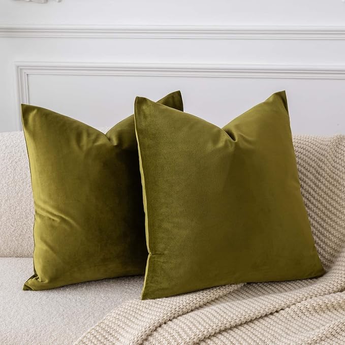 JUSPURBET 26x26 Euro Velvet Throw Pillow Covers Set of 2,Olive Green