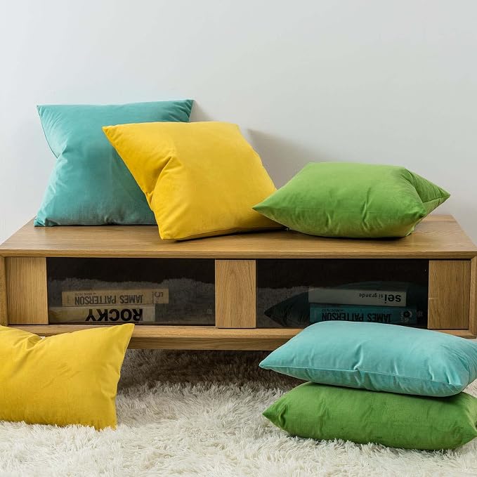 16x16 Velvet Throw Pillow Covers Set of 2 for Couch Sofa Bed,Yellow