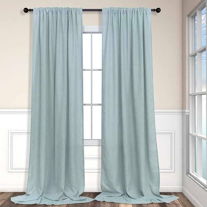 Seafoam Green Curtains 96 Inches Long for Living Room 2 Panels Back Tab Pocket Semi Sheer Linen Summer Ocean Mint Green Curtains for Bedroom Dining Spa Sea Mist Teal Grey Aqua Drapes Kids Decor 8 FT