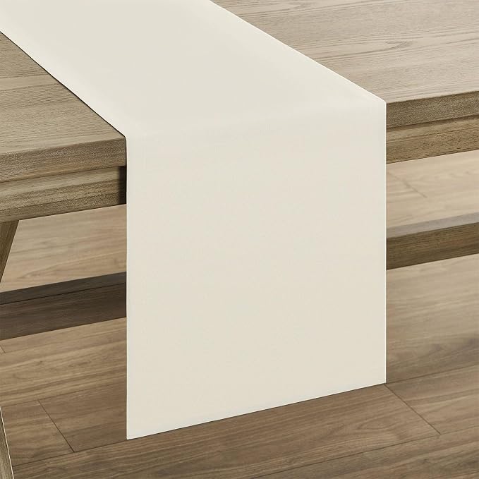 ZeeMart Basic Linen Style Table Runner, 14x36 Inch Ivory | Mitered Corner Design, Medium Weight Fabric, Rustic Farmhouse Style, Machine Washable Easy Care Everyday Table Scarf