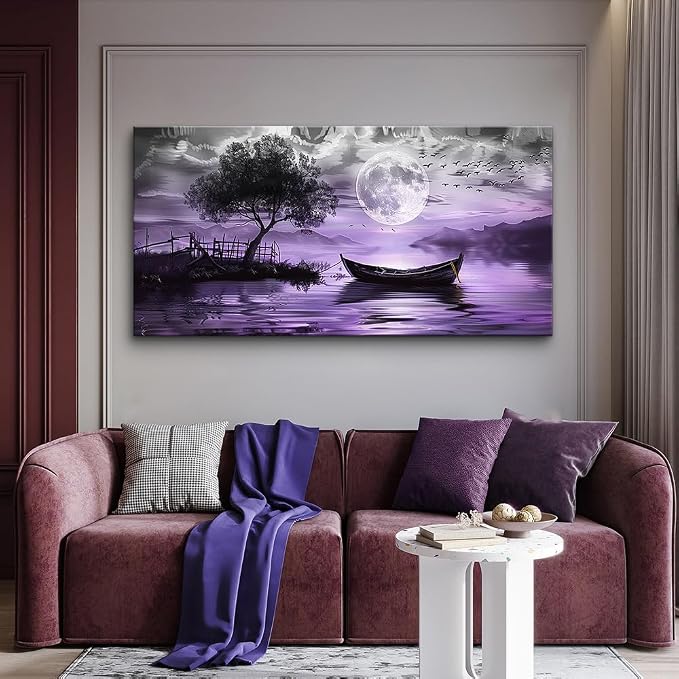 hyidecorart Black And White Wall Painting Large Wall Art For Living Room Framed Canvas Wall Decor For Bedroom Office Decoration Purple Scenery Abstract Picture Artwork Home Decor Ready to Hang