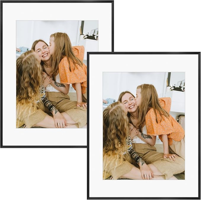 Frametory 2 Pack 14x18 Aluminum Frame with Mat for 11x14 Photo, Black