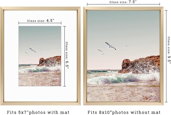 Frametory 8x10 Gold Aluminum Metal Picture Frame Mat for 5x7 Glass