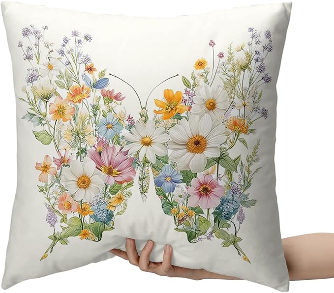 Colorful Butterfly Pillow Covers Spring Summer Floral Throw Pillow Covers Butterfly Sunflower Pillow Cases 20x20 Daisy Farmhouse Decorative Cushion Cases for Home Sofa 2 Pack