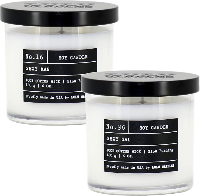 Lulu Candles | Sexy Man & Sexy Gal | Luxury Scented Soy Jar Candle | Hand Poured in The USA | Highly Scented & Long Lasting | 6 Oz. 2 Pack