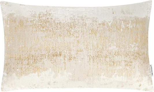 Cream Champagne Jacquard Lumbar Throw Pillow Cover 12x20 Inch Velvet