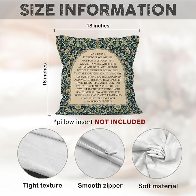 Vintage Floral Catholic Throw Pillow Cover 18x18, Christian Decor Pillow Cases for Women, Religious Inspirational Decorative Square Pillowcases for Home Living Room Bedroom Church