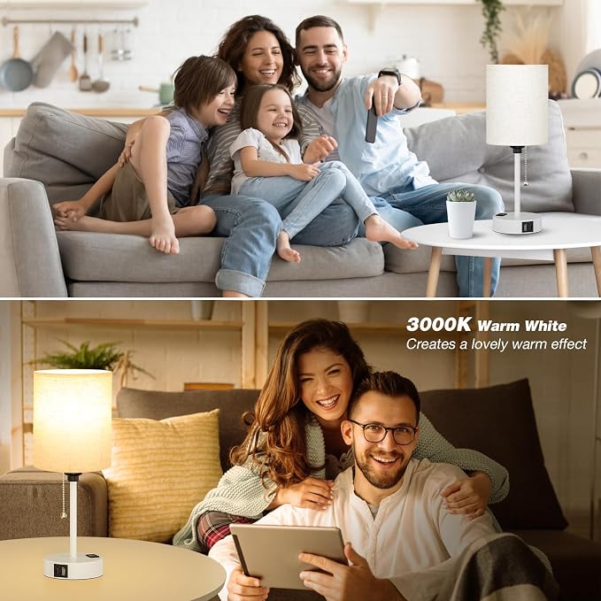 Small Bedside Table Lamp for Bedroom, Desk Lamp with USB Ports for Dorm