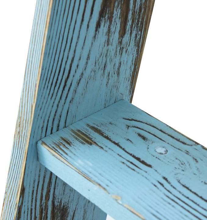 Honest Blanket Ladders for the Living Room, 5-Tier Blanket Holder, Wall-Leaning Blanket Rack, Ladder Shelves, Wooden Quilt Ladder, Farmhouse Decor, Blue