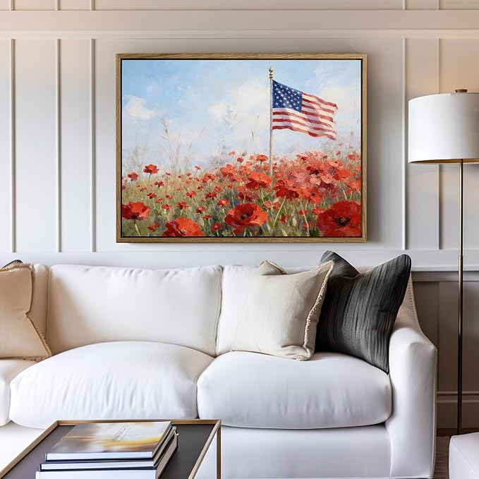American Flag Framed Canvas Wall Art, 4th of July Patriotic Canvas Prints | USA Flag with Bald Eagle Poster Print, Vintage Independence Day Wall Decor for Bedroom Living Room 16×20in