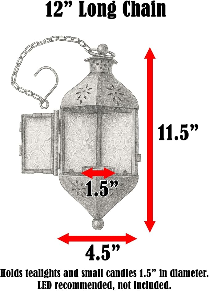 Vela Lanterns Hanging Moroccan Lamp - Exotic Decorative Patio & Porch Decor, Indoor Outdoor Tea Light Candle Lantern Holder with Chain (11" Medium, Clear Glass, 3-Pack)