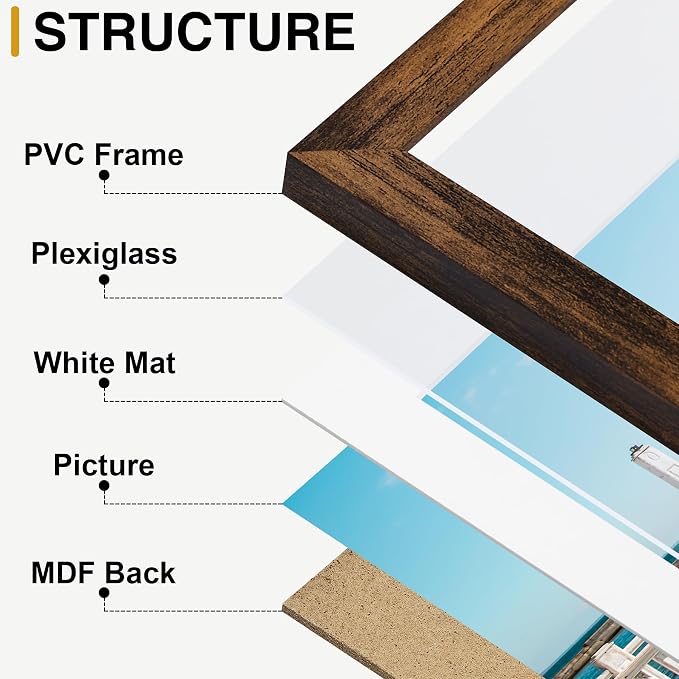 decorUhome 15 Pack Assorted Picture Frame Set for Wall & Tabletop, P0715DBN | Distressed Brown, Multi Size Picture Frame Includes Three 8x10 / Six 5x7 / Six 4x6 for Family Gallery Wall