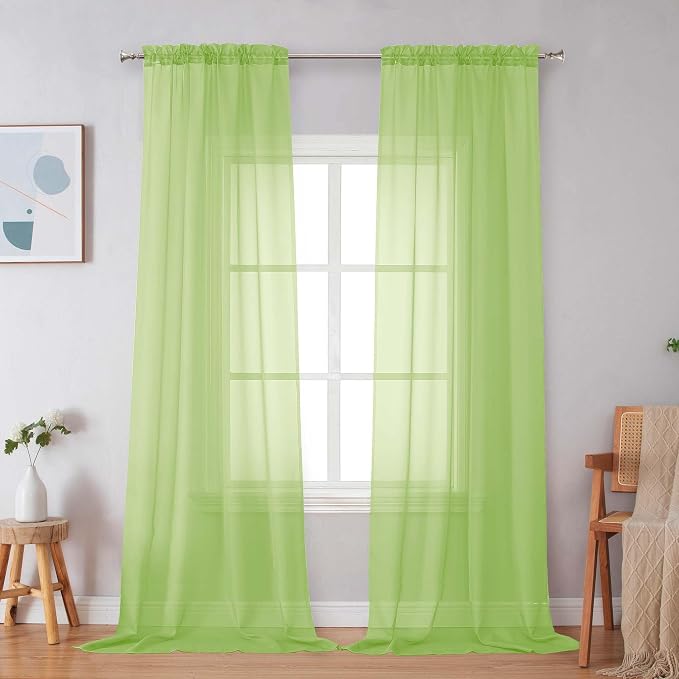 Simplebrand Lime Sheer Curtains 96 Inches Long, Light Filtering Rod Pocket Solid Color Window Sheer Curtain Panels, Elegant Curtains & Drapes for Living Room, Bedroom 2 Panels (Lime, 42" W x 96" L)