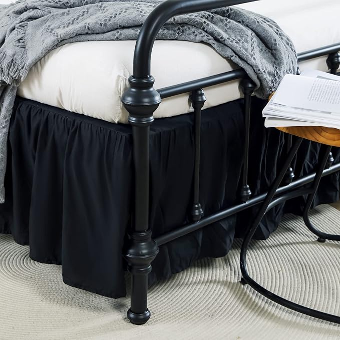 Bed Skirt Full Size Ruffled Bed Skirt with Split Corners | 14 Inch Drop Dust Ruffle Bed Skirt with Platform - Black - Wrinkle Free, Fade & Shrink Resistant