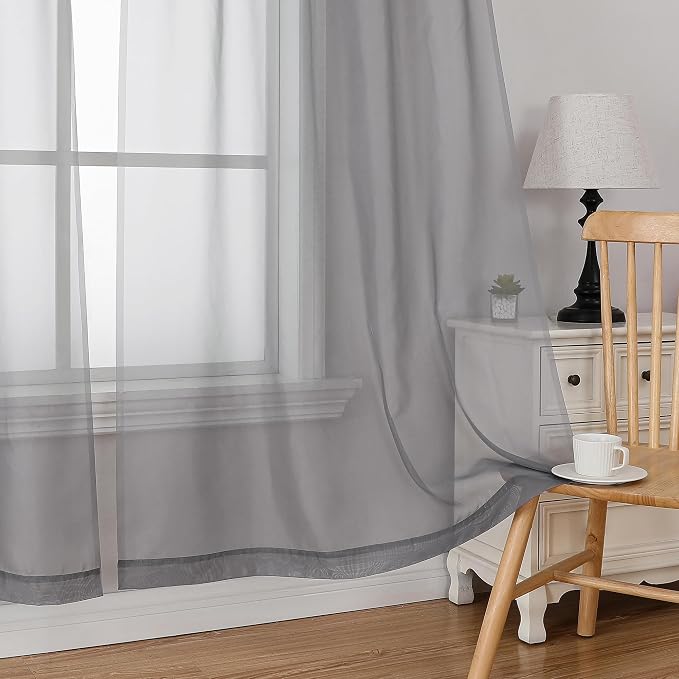 Simplebrand Grey Tier Curtains for Kitchen 24 Inches Long 2 PaSet, Rod Pocket Cafe Curtain Light Filtering Sheer Short Curtains for Bathroom/Basement Half Window 42 x 24 Inch, 2Pcs, Gray