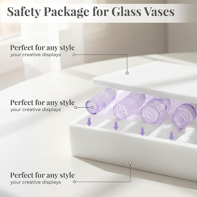 BEAHOT 24 Pack Purple Flower Vase in Bulk,Mini Vintage Glass Bud Vases for Centerpieces,Wedding Decor,Party & Home Decaration,Mother's Day (Purple)