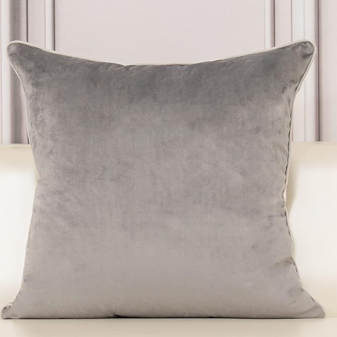 Aeckself European Floral Pillow Cover 20x20 Inch, Luxury Velvet Embroidered Decorative Throw Pillow Cover for Couch Bedroom Living Room, Grey and White