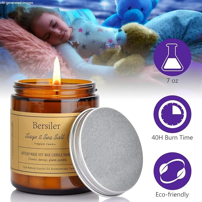 Sage Sea Salt Scented Candles, Soy Wax Candles | Stress Relief and Relax Aromatherapy Candle, Candles for Home Bathroom, Gifts for Women Birthday Christmas