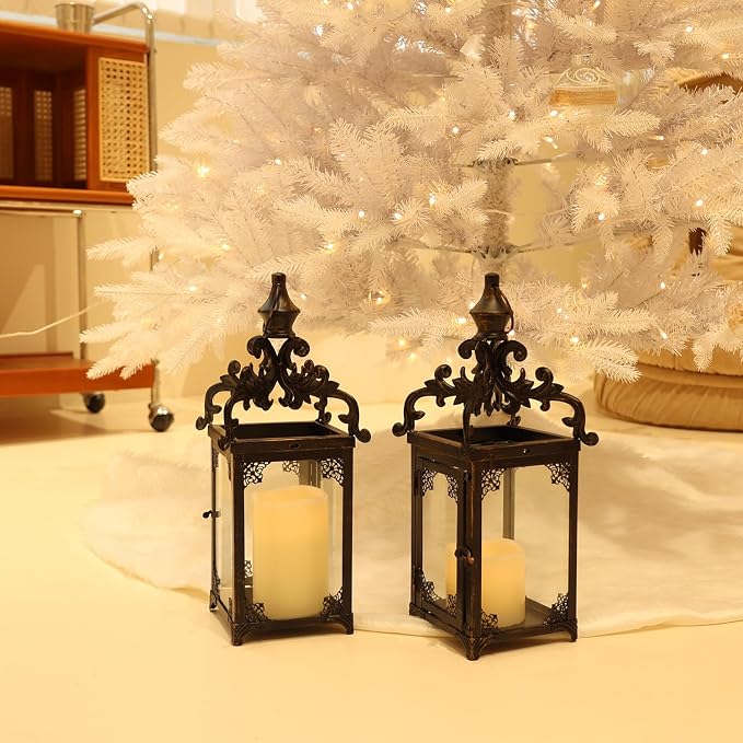 NEEDOMO Set of 2 Lanterns Decorative Indoor Hanging Lantern Outdoor,Vintage Metal Tabletop Decor Lantern for Patio Rustic Home, Candle Holders with Clear Glass, Home Kitchen Coffee Table Livinig Room
