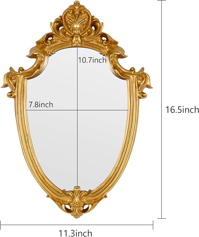 OIGUMR Shield Vintage Mirror Mirror Wall Decor (16.5 x 11.3 inch Gold)