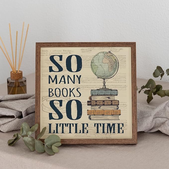 PLKMN Reading Posters for Library 10x10,Book Club Decorations,Library Decor | Book Lovers Gifts,Retro Vintage Wall Art for Reading Room Classroom Nursery,Set of 4 Unframed