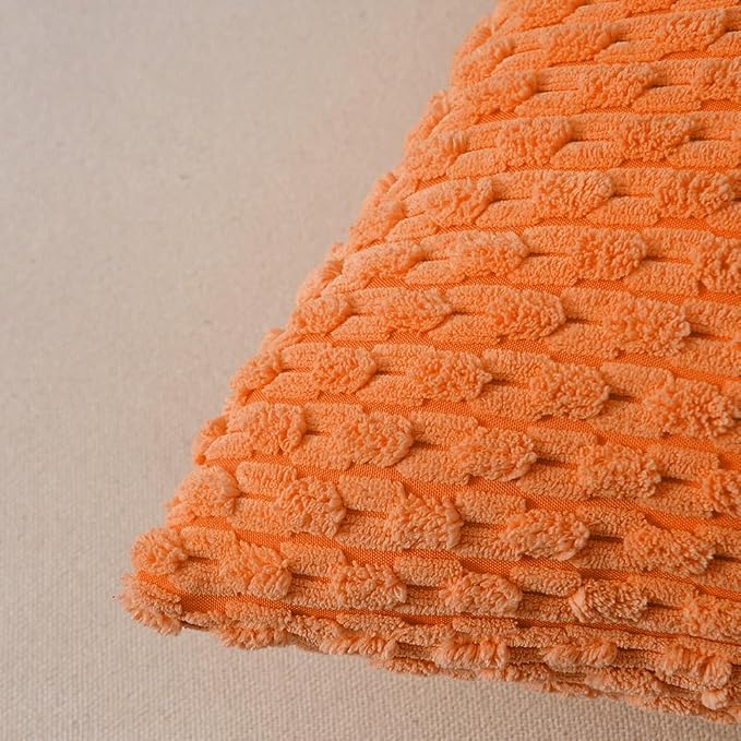 Fancy Homi 2 Packs Orange Fall Decorative Throw Pillow Covers 18x18 Inch for Couch Living Room Bed Sofa, Halloween Pumpkin Autumn Home Decor, Soft Cute Plush Corduroy Striped Cushion Case 45x45 CM