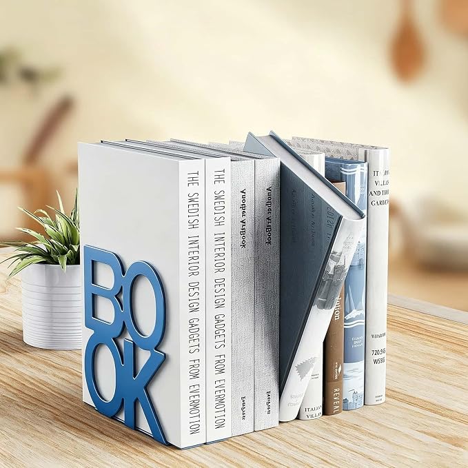 Book Ends Blue Metal BookEnds for Bookrack Desk,Books