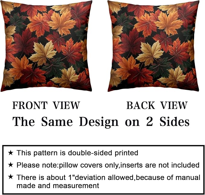 Autumn Maple Leaf Throw Pillow Covers Fall Leaves Pillow Covers 20x20 Set of 2 Thanksgiving Pillow Cases Harvest Farmhouse Cushion Cases for Home Farmhouse Patio Porch Garden