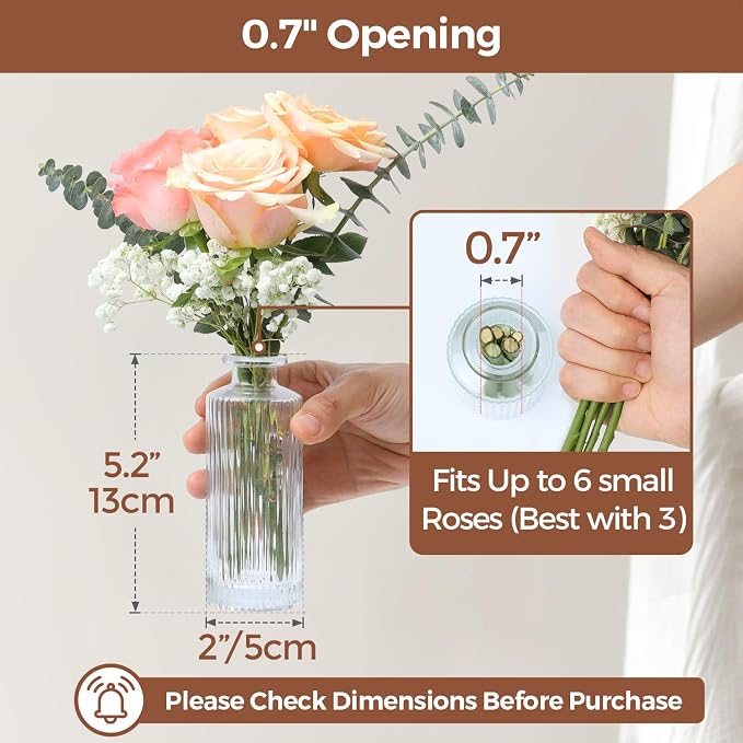 ComSaf Glass Small Bud Vases in Bulk 12 Pcs 5.2 Inch, Clear Flower Vases | Vintage Ribbed Style, Mini Bouquet Display, Wedding Centerpiece, Home Decor, Housewarming Gift, Valentine's Day, Mother's Day