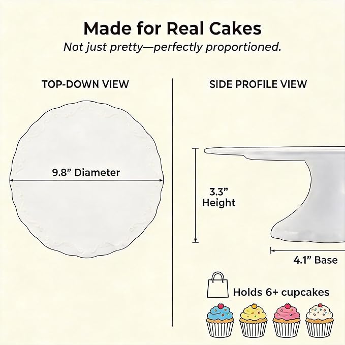10 Inch Cake Stand, White Ceramic Round Pedestal Stand for Dessert Table, Elegant Cake Plate for Birthday, Wedding, Baby Shower, Mother's Day, Anniversary,Gift for Women Home Kitchen Decor