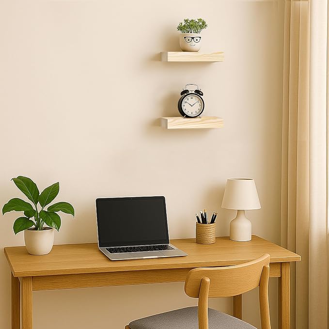 BGMG Small Wood Floating Shelves, 8 inch, Unfinished, Set of 2