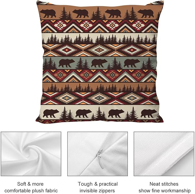 Vintage Rustic Throw Pillow Covers 18x18 Set of 2 Cabin Decor