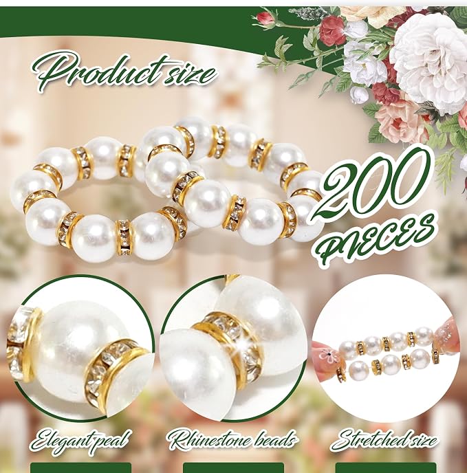 200 Pcs Pearl Napkin Rings, Exquisite Gold Napkin Rings Bulk, Suitable for Table Decorations for Weddings, Family Parties, Engagements, Christmas, and Other Occasions