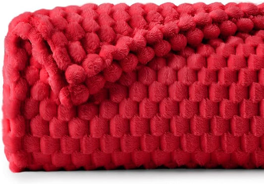 BEDELITE Red Twin Blanket for Couch, Soft Cozy Gifts for Women, 60 * 80 | 3D Jacquard Decorative Fleece Blanket, Super Soft Plush Throws, Cute Birthday Gift for Women & Men, Suitable for All Seasons