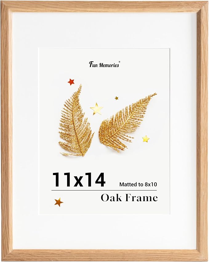 Fun Memories 11x14 Oak Picture Frame for Wall, 11x14 Frame with Matted to 8x10, Solid Wood Picture Frames for Wall Art Photo and Prints (Beige, 1 Pack)