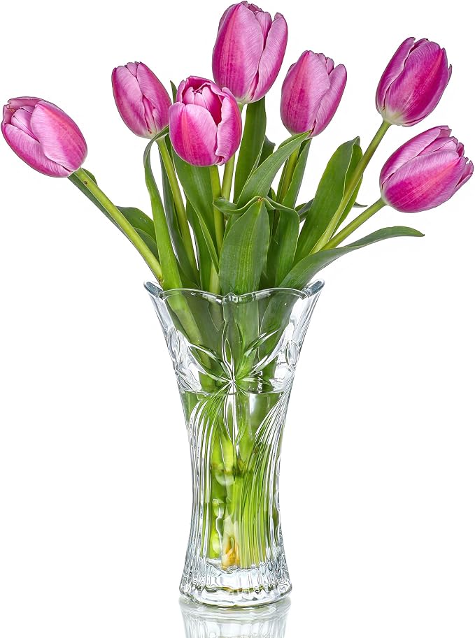 9 Inch Tall Crystal Vases for Flowers, 1 Piece Thickened Glass Vase | 2.3 lb Large Flower Vase for Tables Centerpieces Home Decor, Clear Vases for Wedding Reception, Housewarming Gift