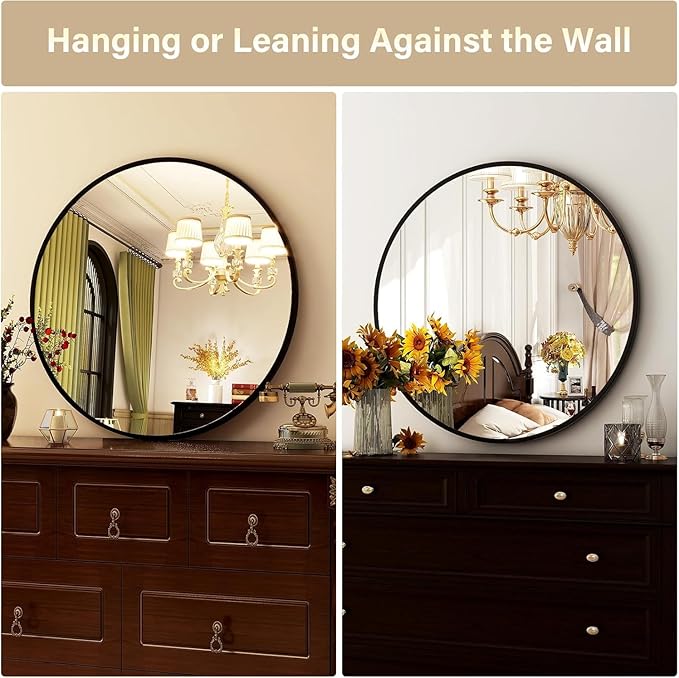 HARRITPURE Round Mirror 36 Black Wall Mounted Circle Mirrors | Vanity Mirror with Aluminum Alloy Frame, Modern Decoration for Bathroom, Living Room, Vanity, Bedroom, Entryway