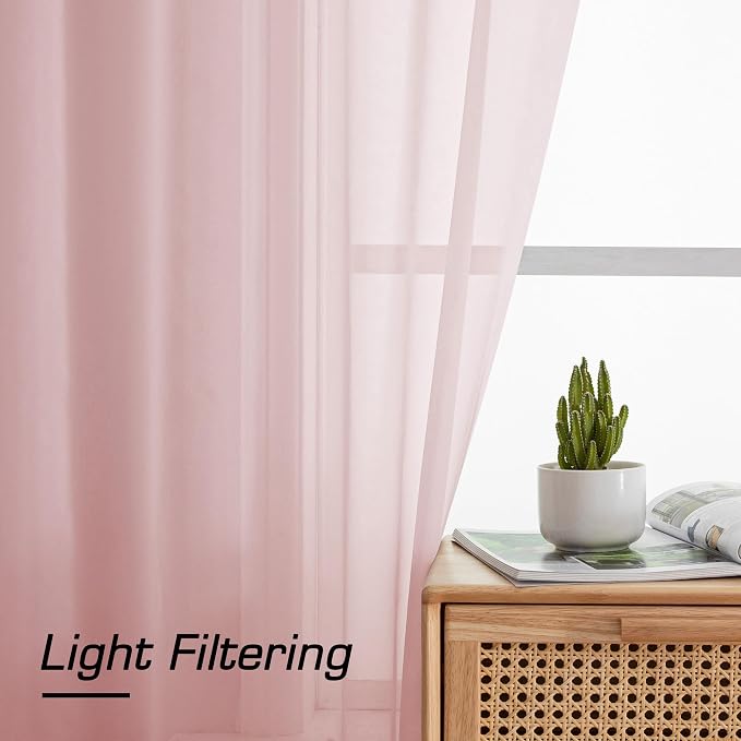 Simplebrand Blush Sheer Curtains 72 Inches Long 2 Panels for Living Room, Rod Pockets Airy Window Treatments Voile Sheer Black Curtains Panels Lightweight for Front Back Patio Glass Door, 42" Width