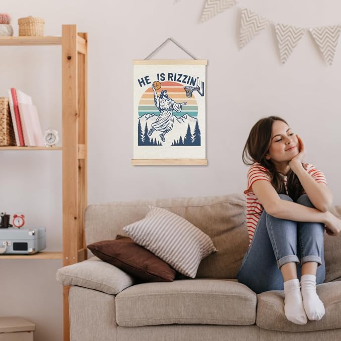 JINYO Jesus Wall Decor, Funny Jesus Playing Basketball Wall Art Poster, Funny Jesus Gifts, Christian Easter Wall Decor for Home Church Decor, 12x16 Inch