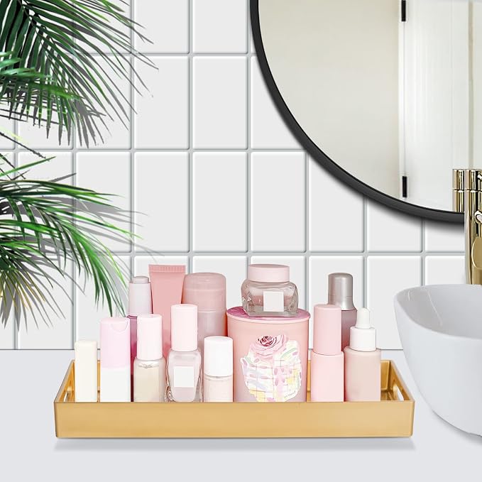 MAONAME Golde Bathroom Tray, Rectangular Toilet Tank Trays with Handles