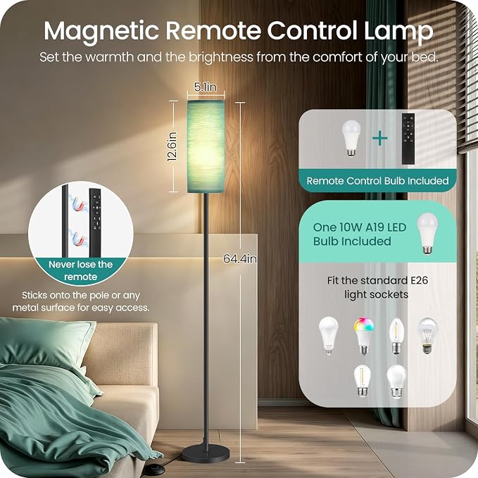 Slim Floor Lamp for Living Room with Magnetic Remote and Foot Switch, Dimmable Mood Lamp for Bedroom Nursery, 3 Color Temperatures, 1-Hour Timer, 900LM LED Bulb & Batteries Included, Teal J06LD05W1
