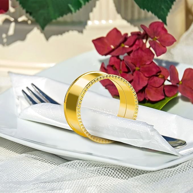 6 Pcs Stainless Steel Bead Side Napkin Rings Gold | Delicate Serviette Buckles