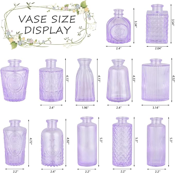 RUCKAE Glass Bud Vases Mini Flower Vase Small Vintage Vases for Centerpiece Table Wedding Decorations Home Decor Party(Purple 32pack)