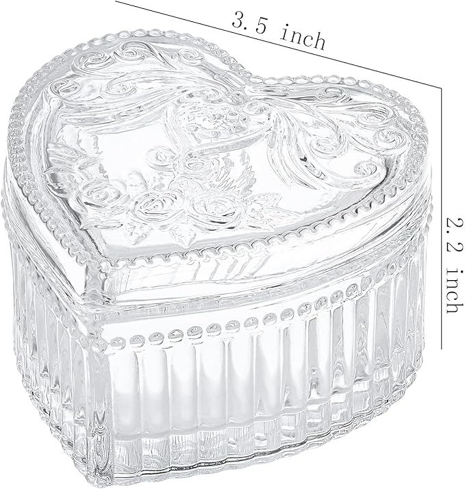 Gaolinci Crystal Glass Heart-Shaped Storage Box Embossed Jewelry Box Candy Box with Lid